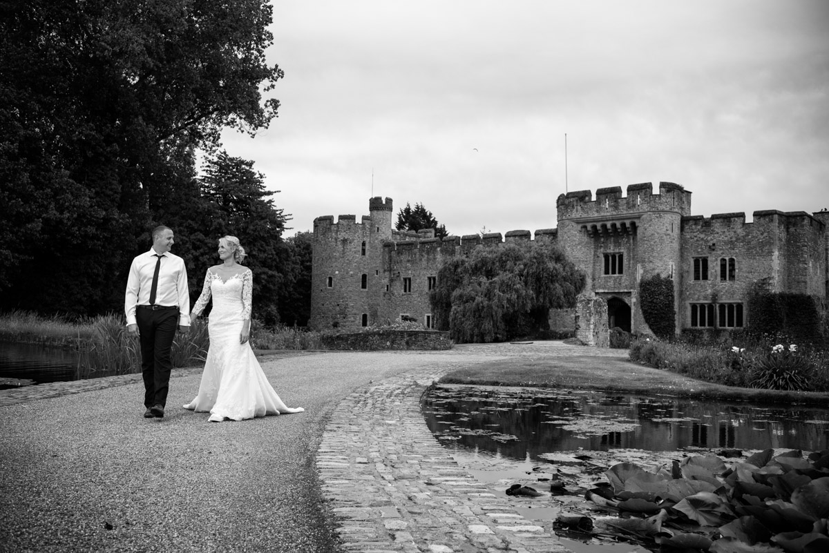 Photograph of Paul and Lexy outside Allington Castle on their wedding day