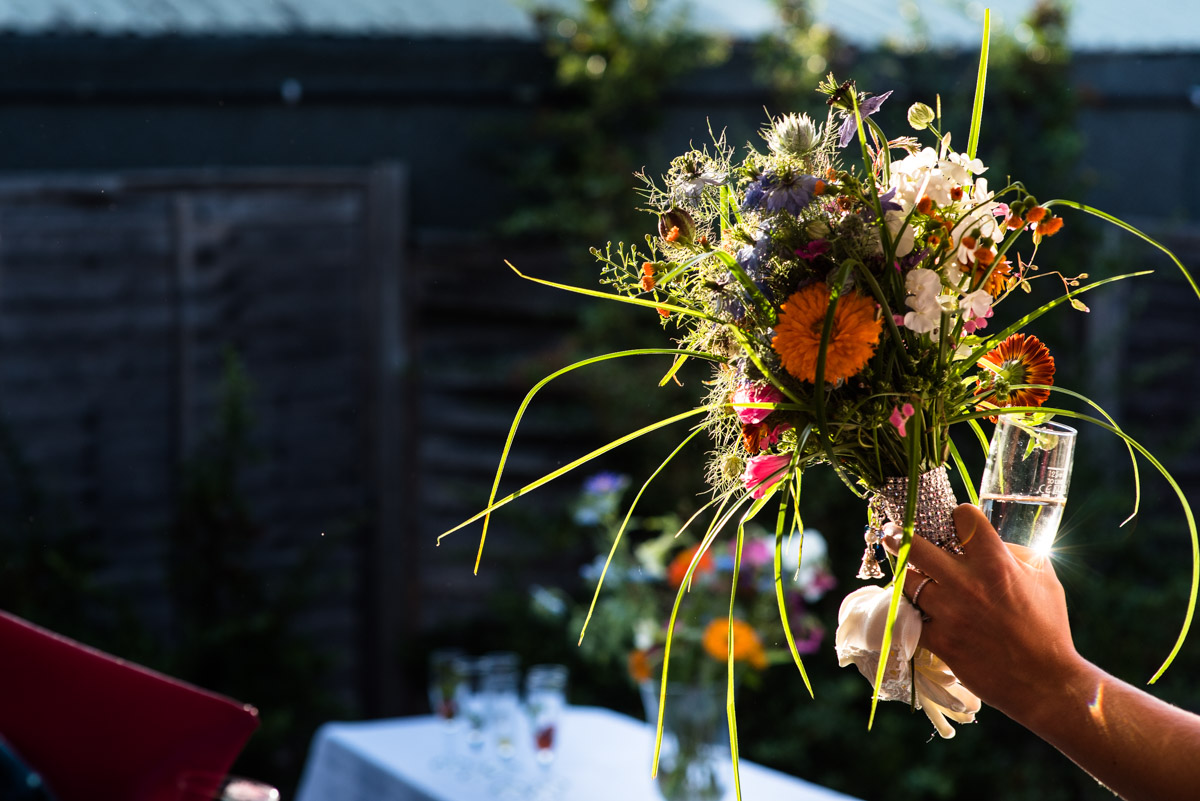 Photograph of Ania's wedding bouquet in the Kent sunshine.