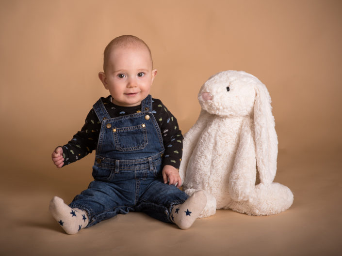 Baby photography in Kent, Jack and his rabbit