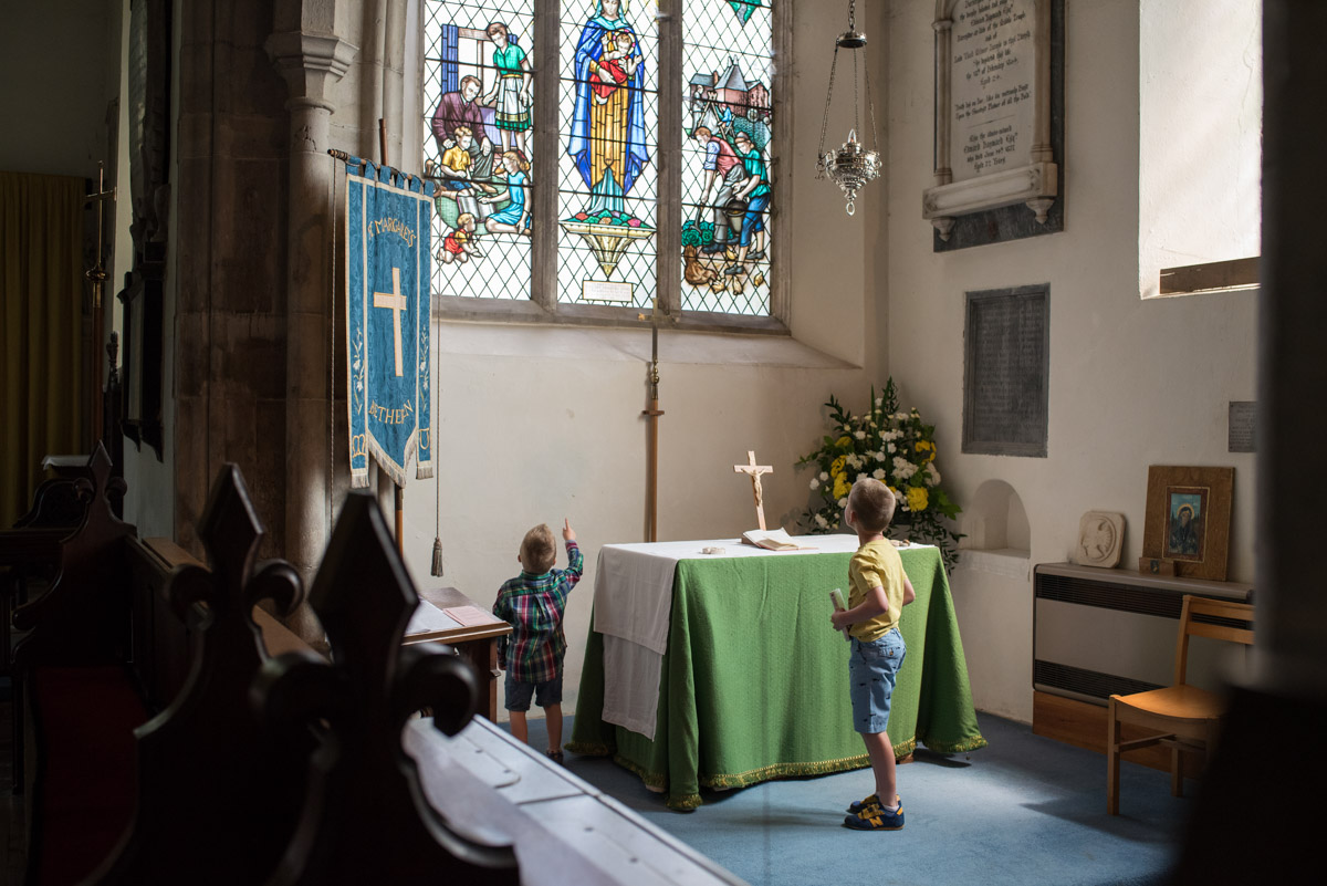 Photograph of two boys in Kent church during Edwards Christening