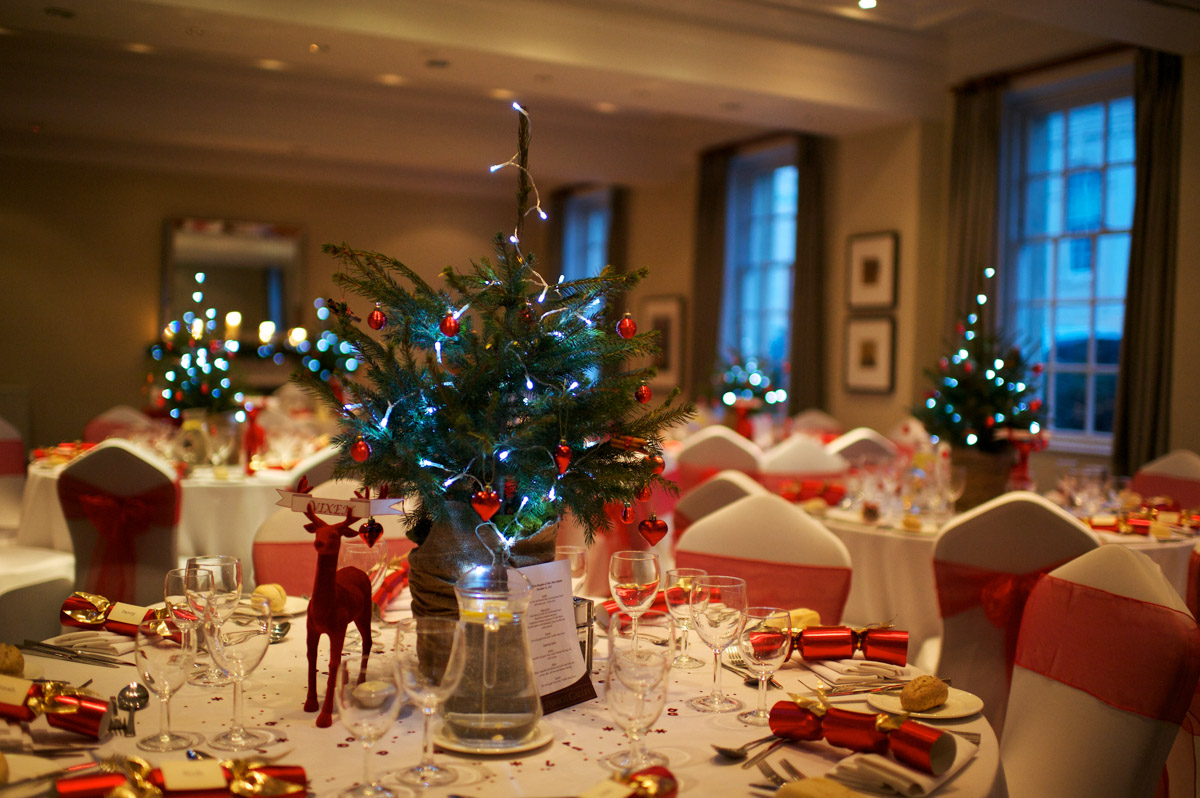 Photograph of Christmas wedding table decorations at anna and Robbies civil partnership