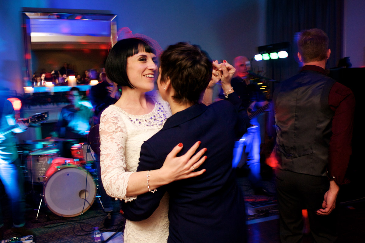 Photograph of Anna and Robbie dancing at their civil partnership