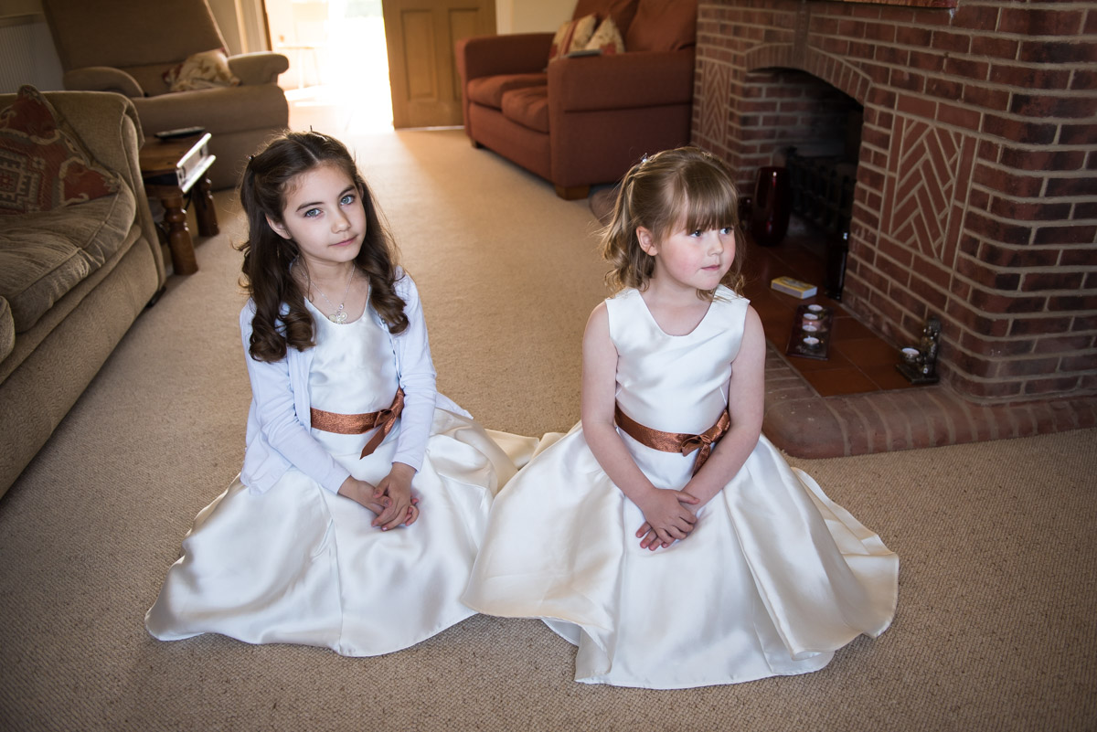 Flower girls are photographed before the Kent wedding ceremony