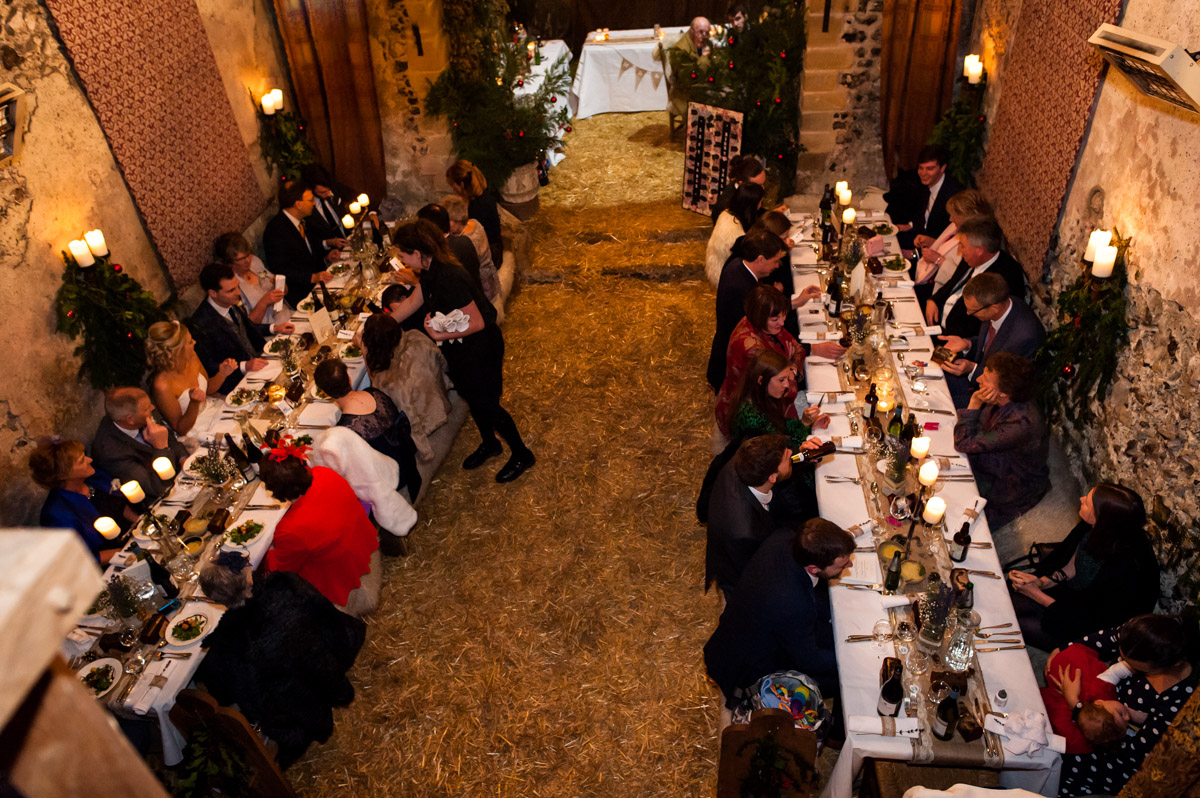 Photograph from above of the guests seated inside the Lost Village of Dode