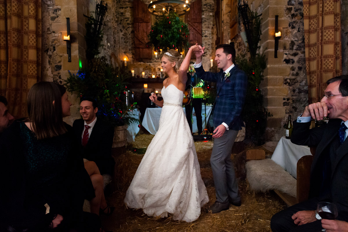 Phil and Sara are photographed during their first dance on their wedding day at Dode in Kent