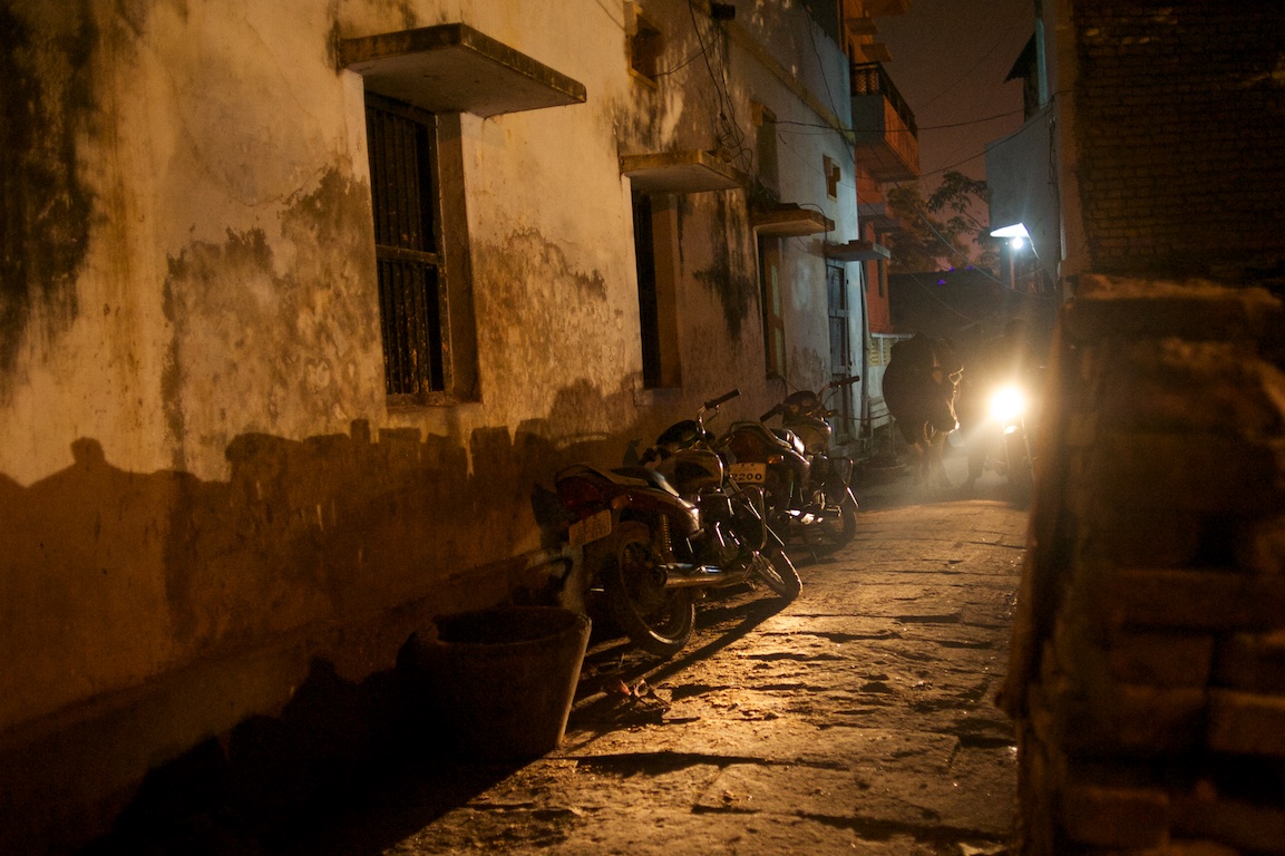 Photograph of ally in Varanasi at night