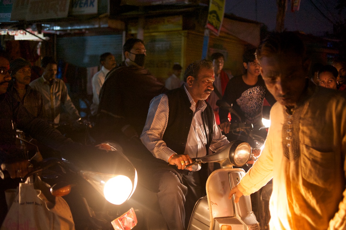 chaotic travel scenes at night in varanasi
