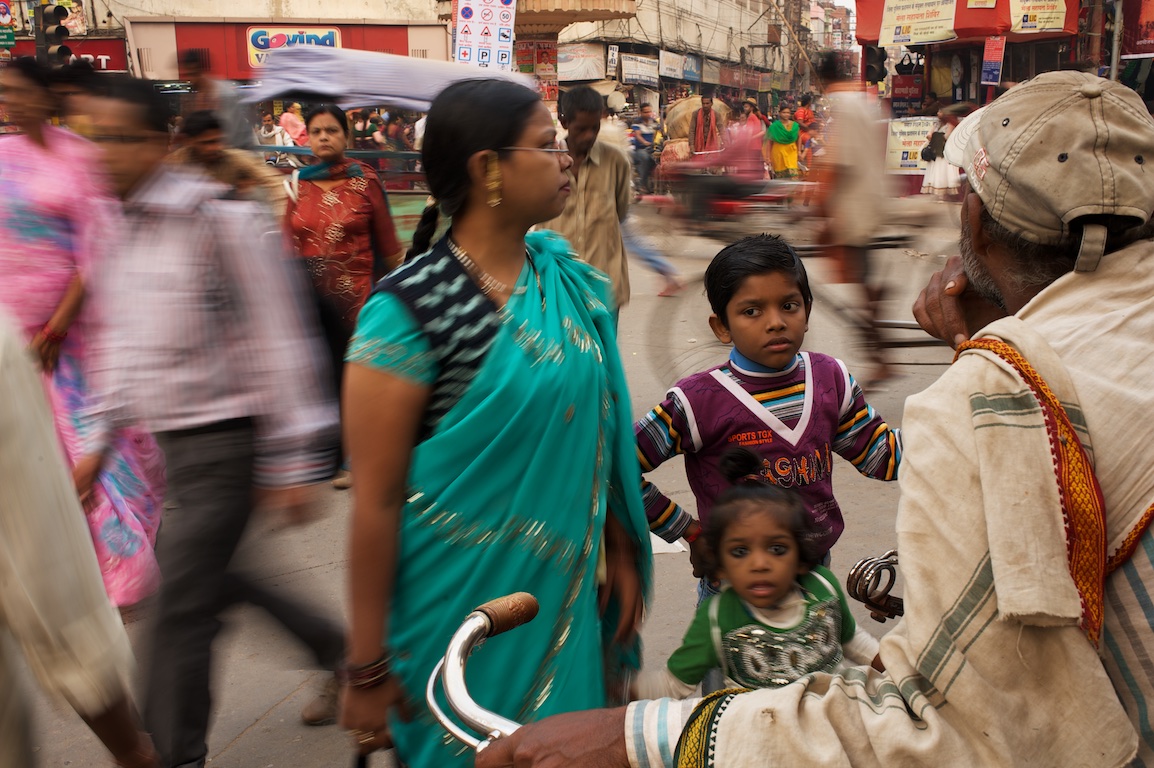 Photograph of many people on Varanasi street