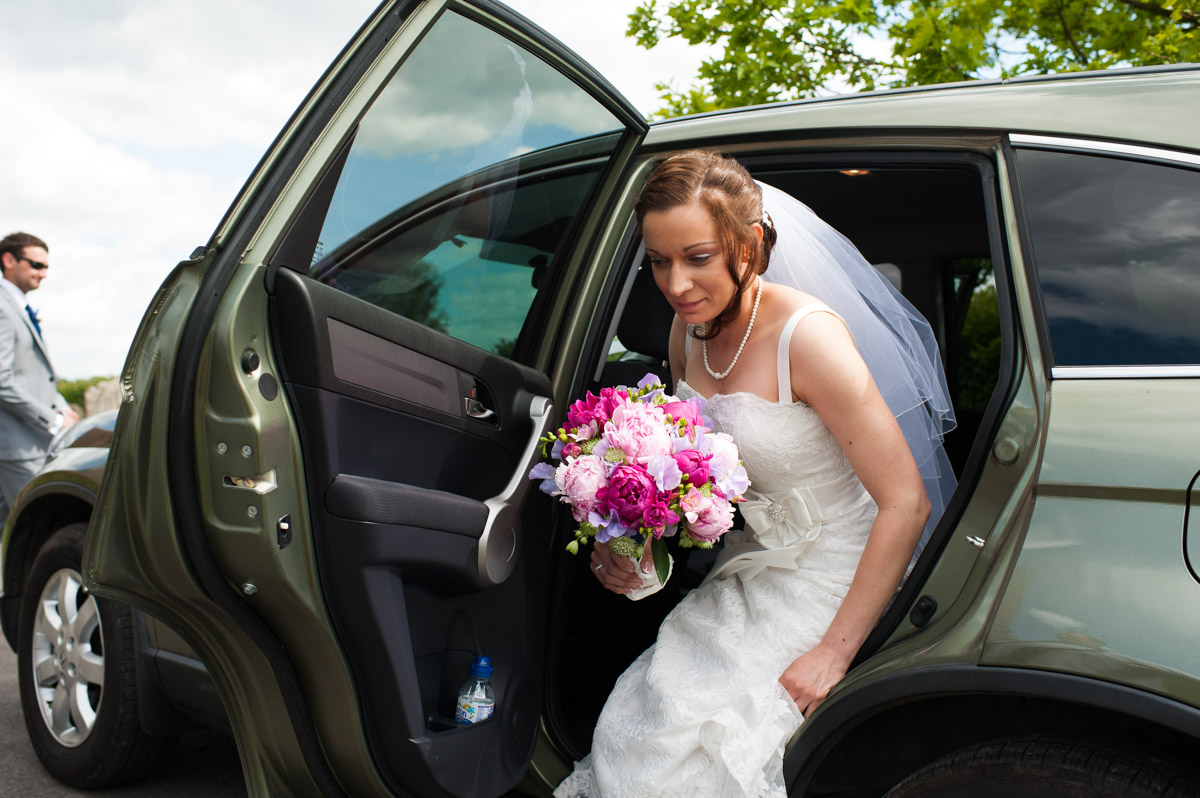 Bride, car, church wedding