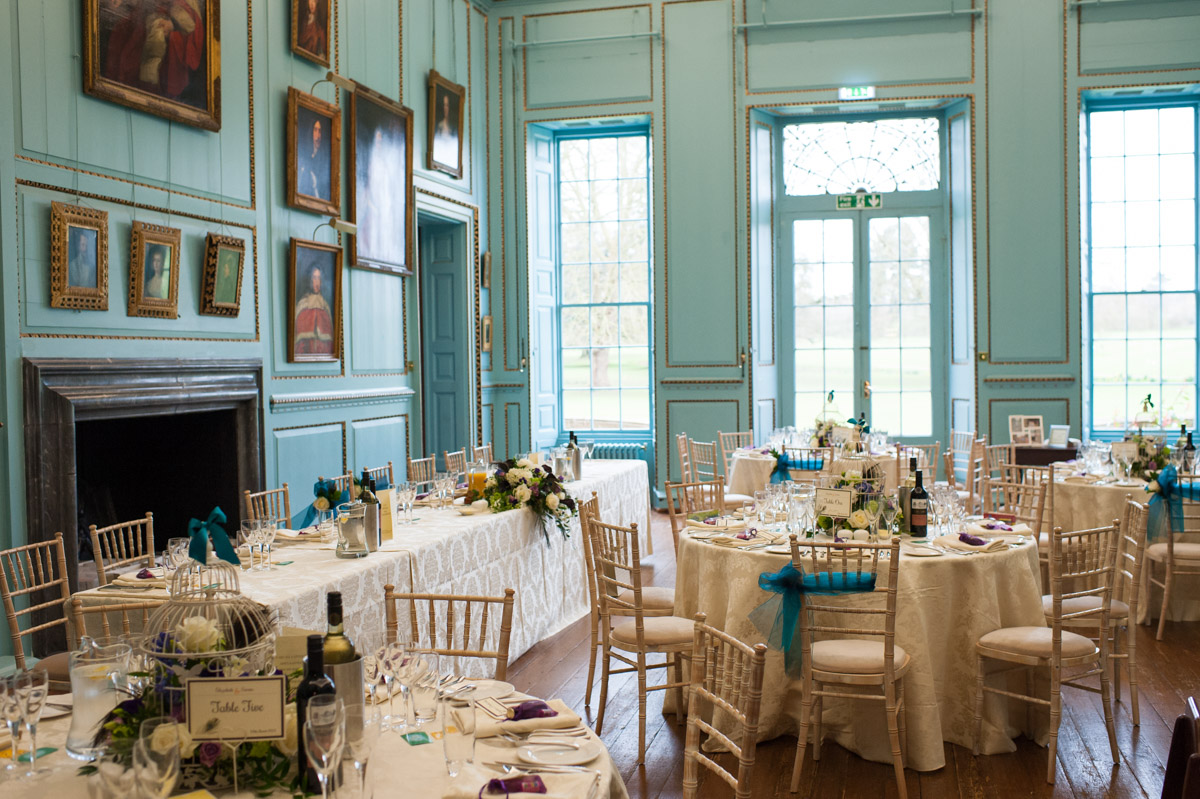 The Great Hall at Bradbourne House set out for a wedding breakfast