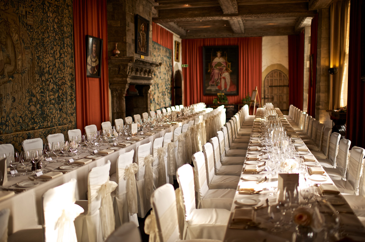 photograph of long tables laid for time and edmunds wedding reception meal