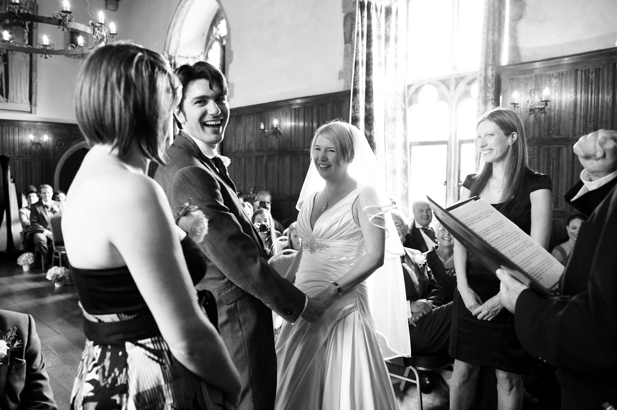Photograph of sarah and Leighton during their Kent wedding ceremony at Lympne castle