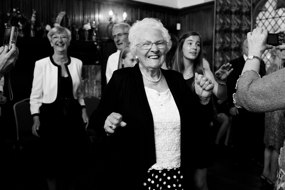 Photograph of Sarahs gran dancing during her kent wedding reception at Lympne castle