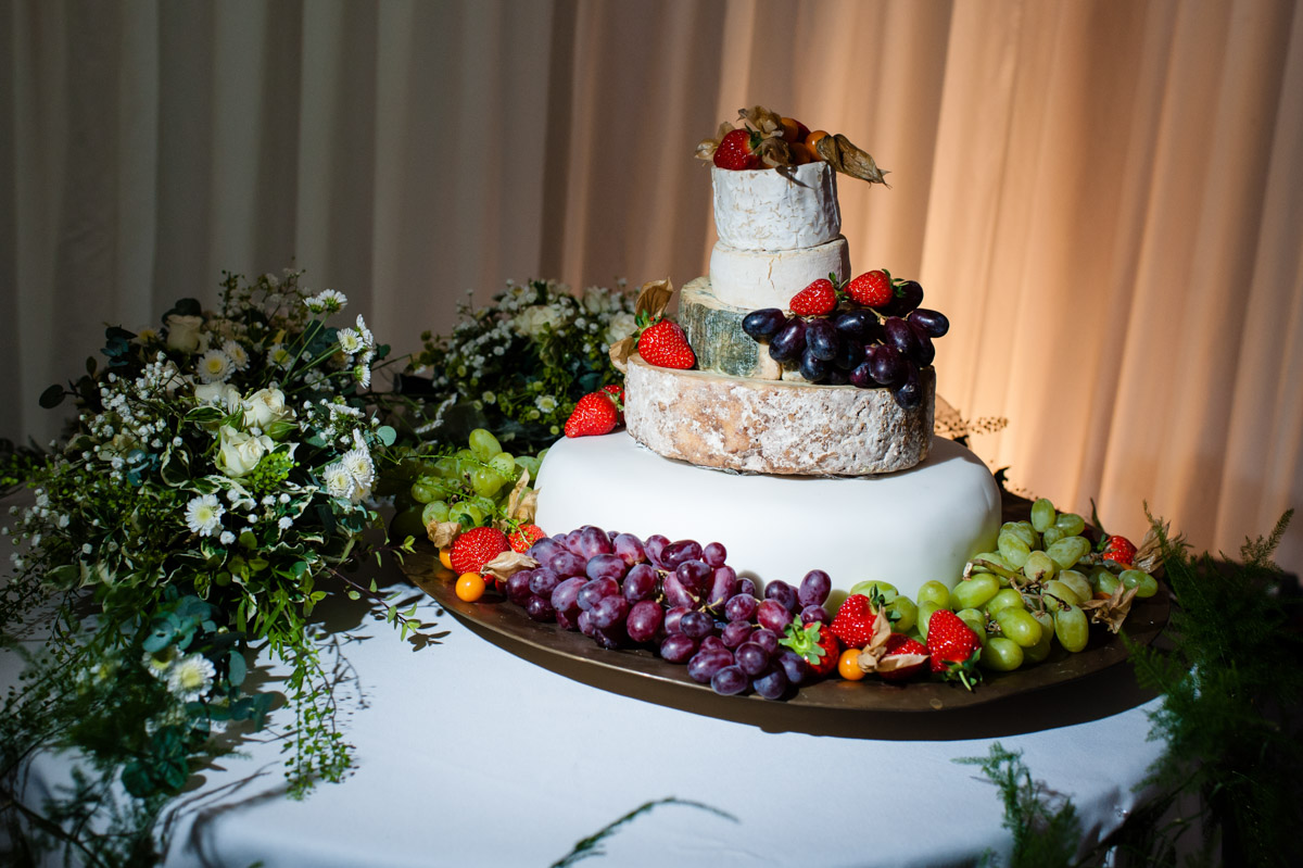 Photograph of Nick and Olivias wedding cake made of cheese