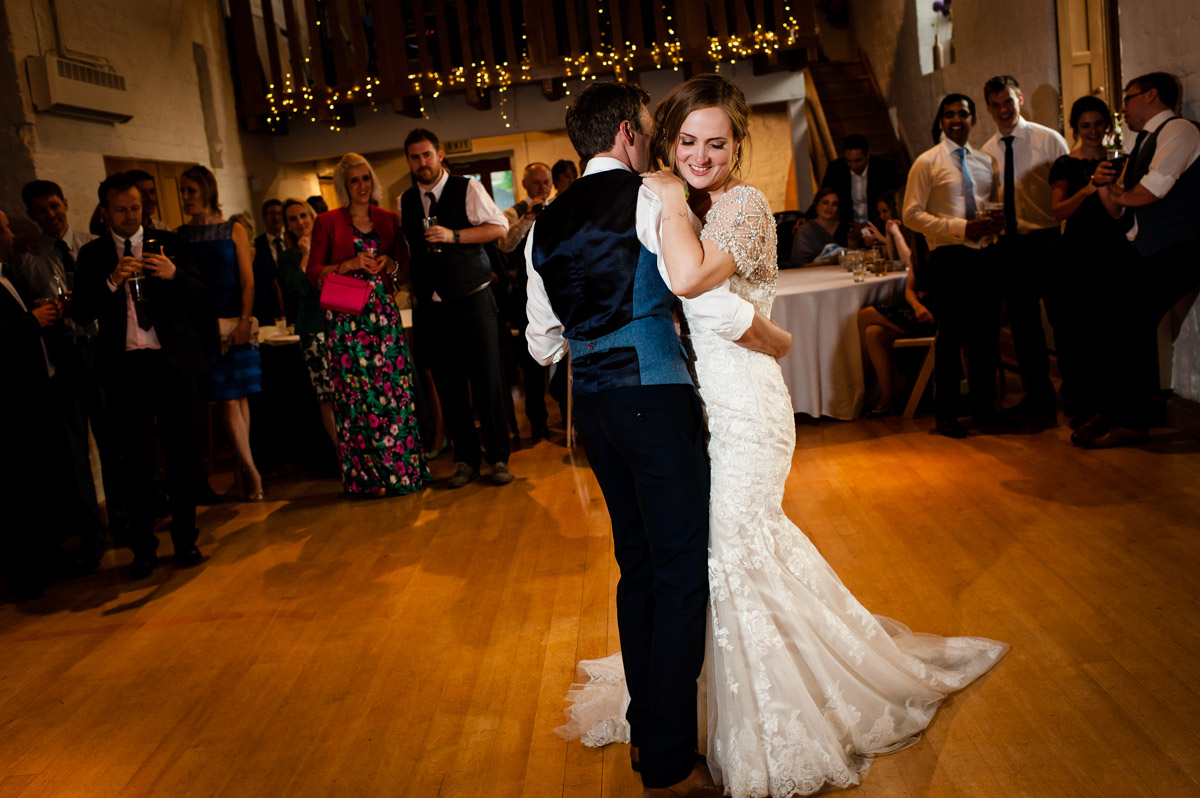 Jonny and catherine dance at their wedding reception in Kingston village hall in kent