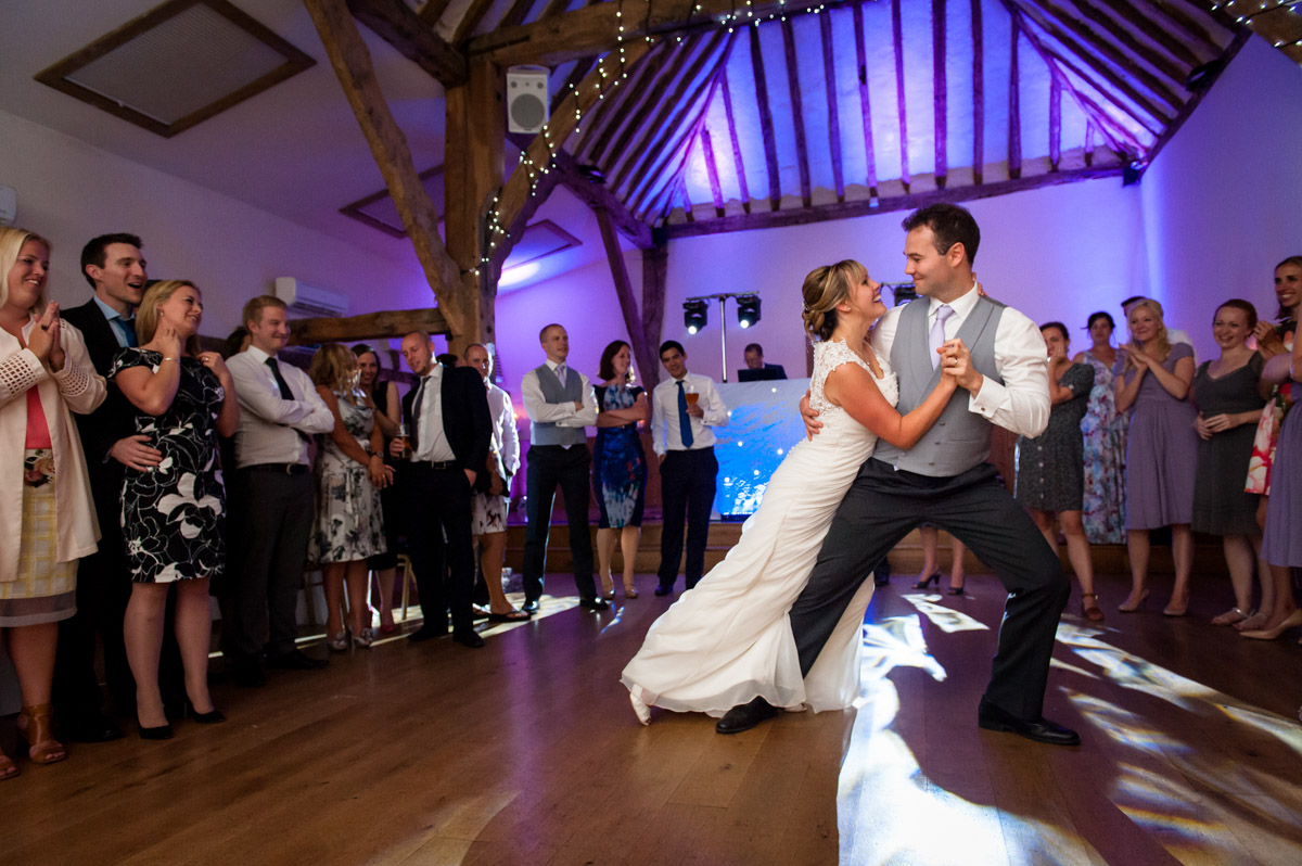 Photo of wedding couple during their first dance at Winters Barn, Canterbury