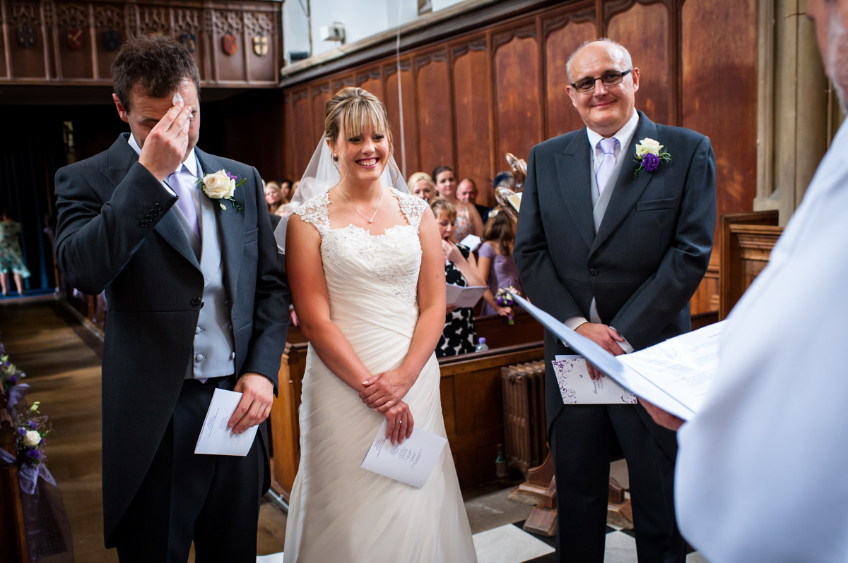 Groom sweats at The Alta on his wedding day at St Edmunds Chapel, Canterbury