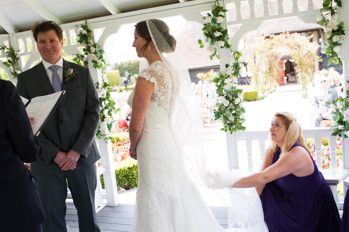 wedding photography at The Old Kent barn, Bronwyn and Warlocks outdoor ceremony in gazebo