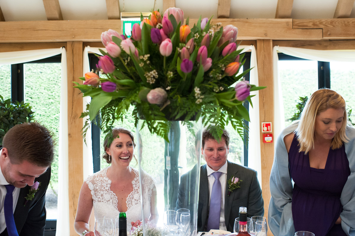 Photograph of tulip table decoration at The old kent barn wedding venue