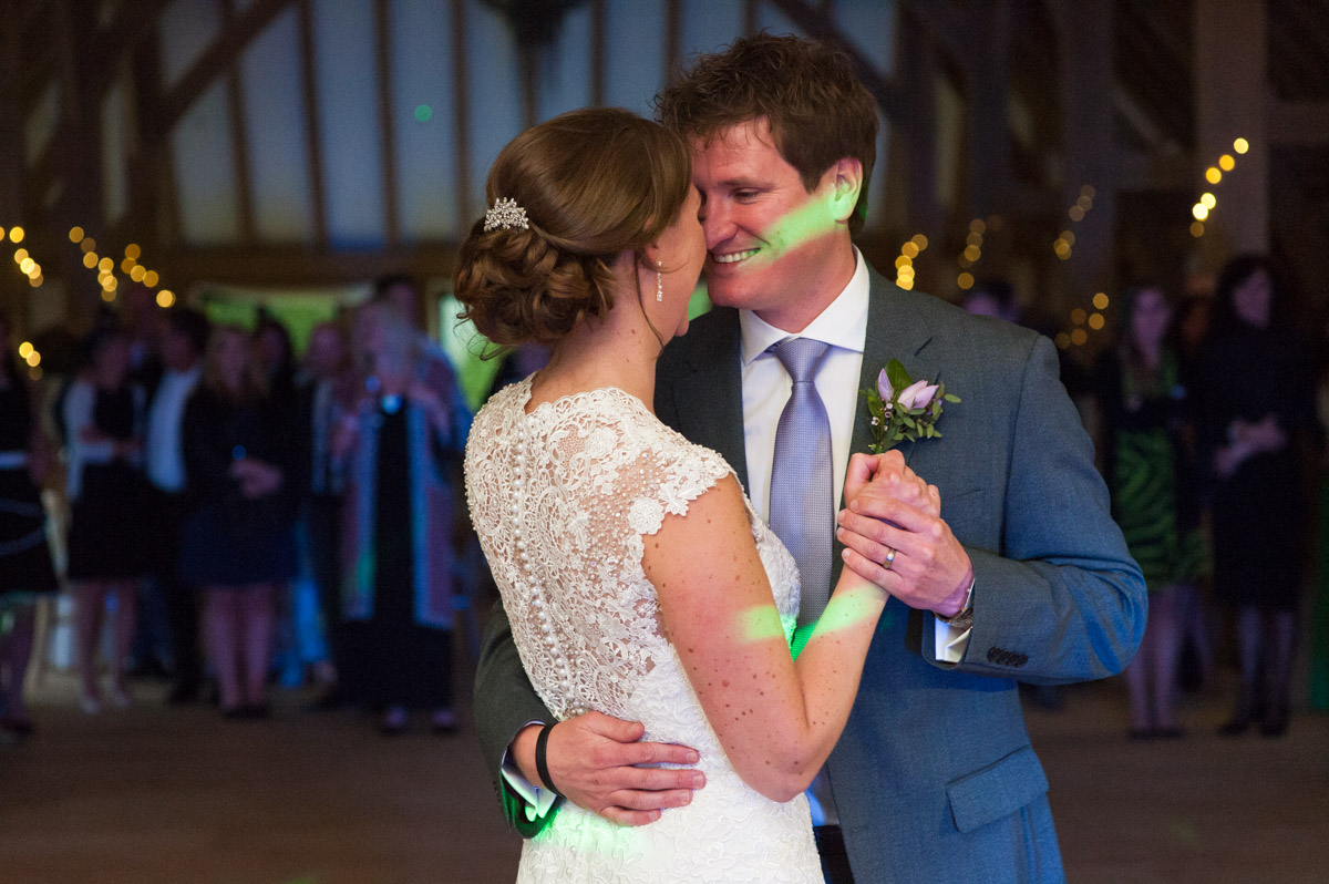 Warrick and Bronwyn photographed doing their first dance at the old kent barn