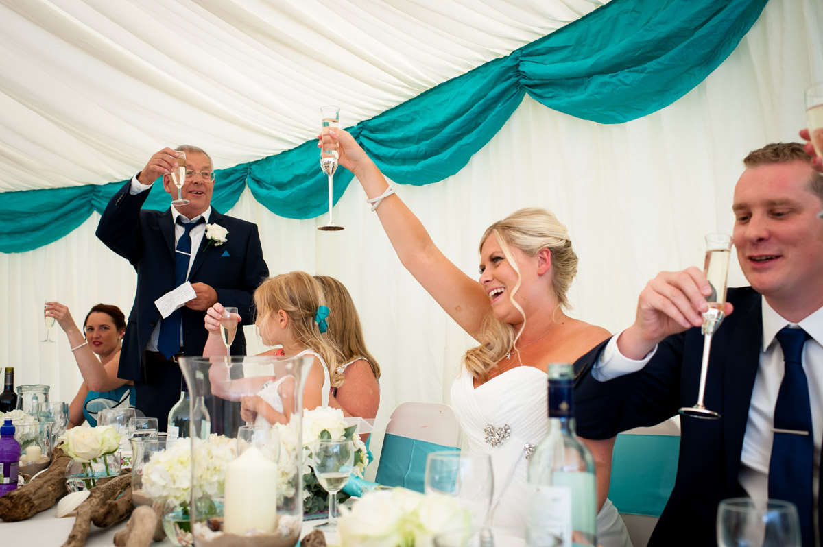 Photograph of wedding speech toast at Lauren and Jays whitstable wedding