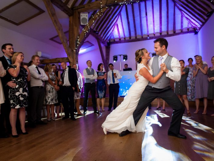 David and Hannahs wedding reception at Winters Barn in Canterbury. Photograph of their first dance