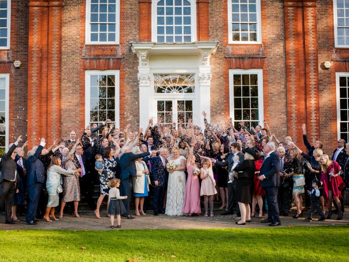 Photograph of wedding party in front of Bradbourne House near Maidstone at Ellie and Davids wedding