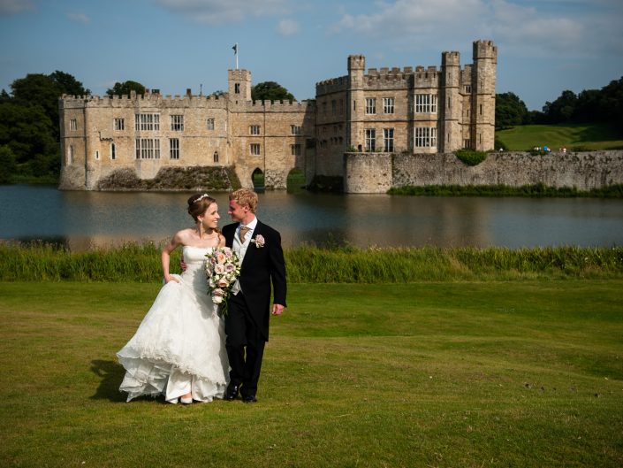 Timea and Edmund are photographed in the grounds at Leeds Castle near Maidstone after their wedding ceremony on a beautiful summer day