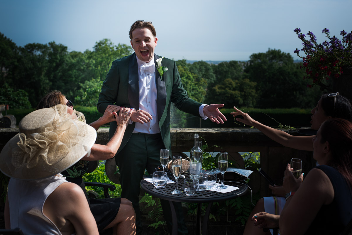 Photograph of david and his wedding guests outside at port Lympne Mansions in Kent
