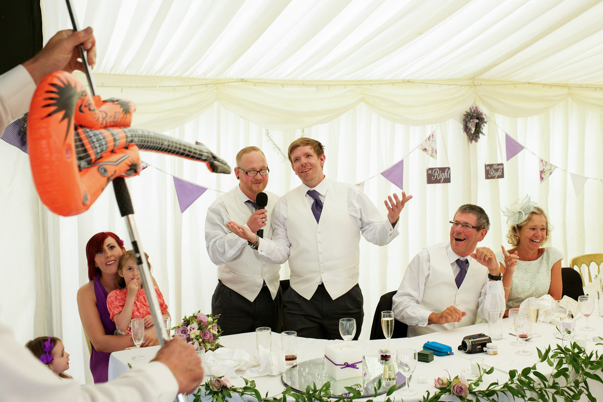 The best man makes his speech at Kate and Ryans Kent wedding