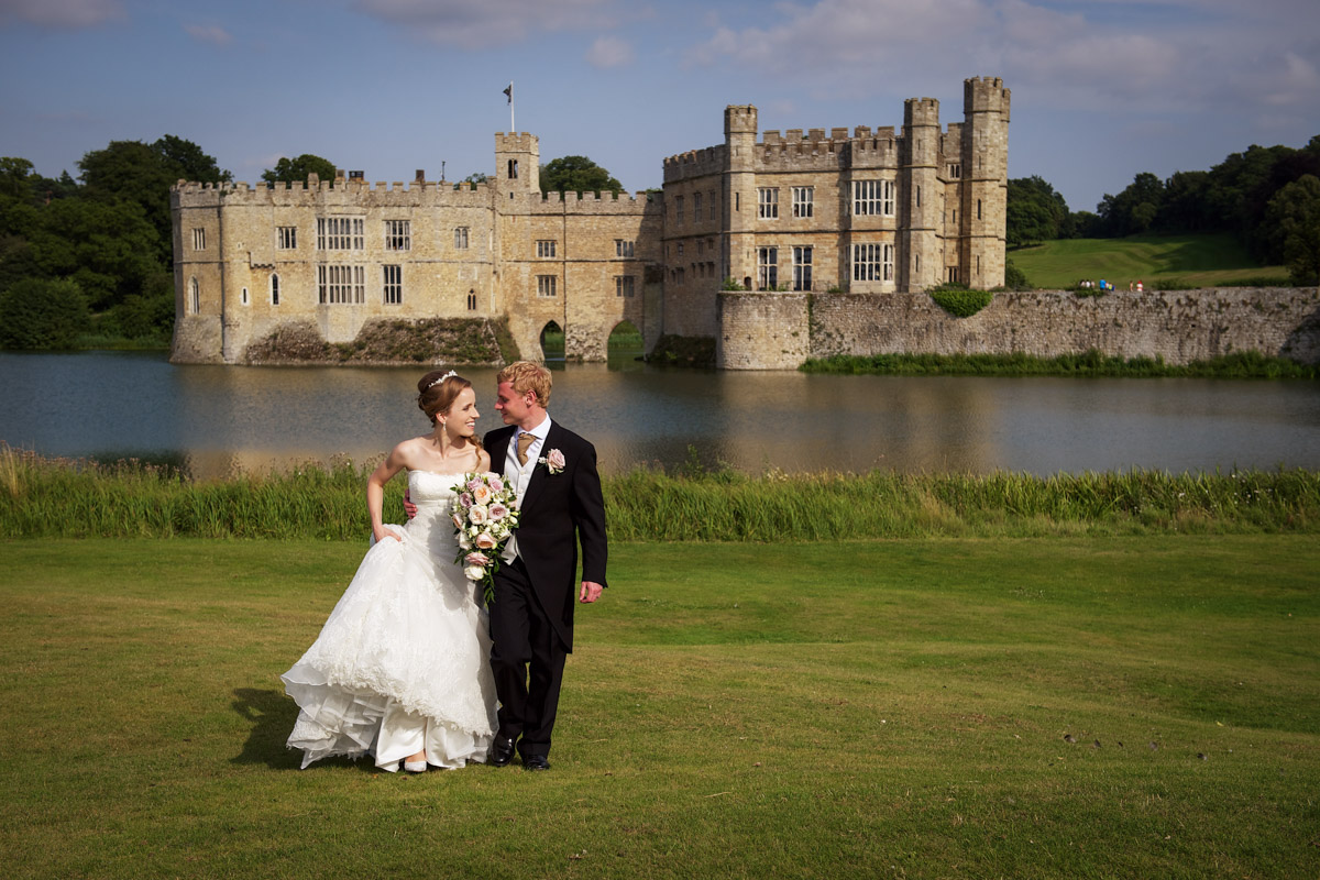 Edmund and Timea are photographed taking a walk together after their Leeds Castle wedding in Kent