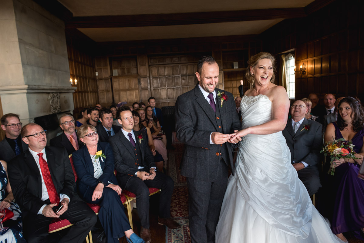 Photograph of John and Lianne during their wedding at Lympne Castle in Kent