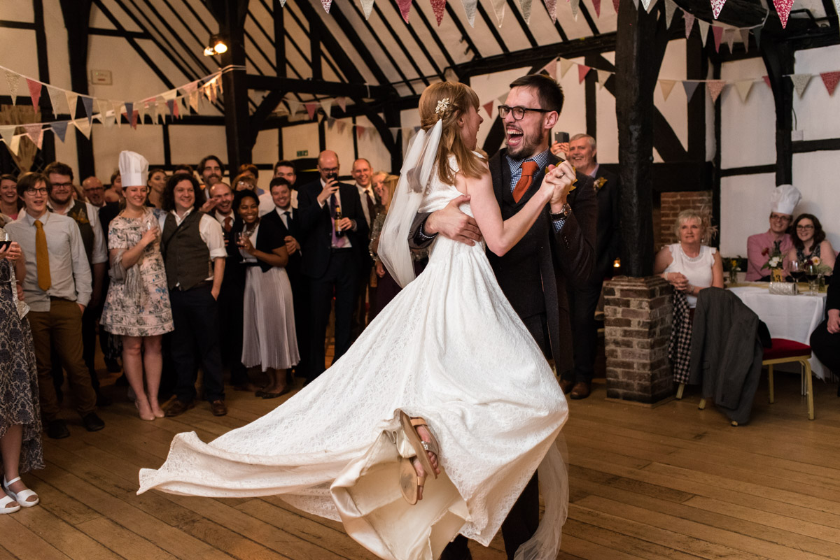 Paul and Laura dance at their Kent wedding