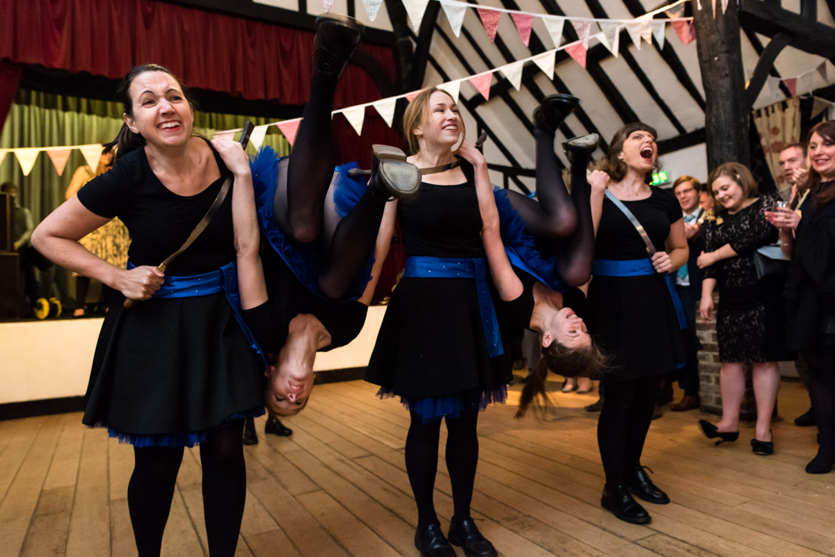 Kent wedding photography at Chilham Village Hall, dance performers