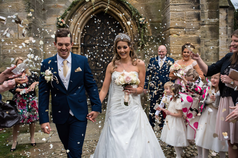 Confetti wedding photograph with Jade and Stuart after their Kilndown church wedding in Kent