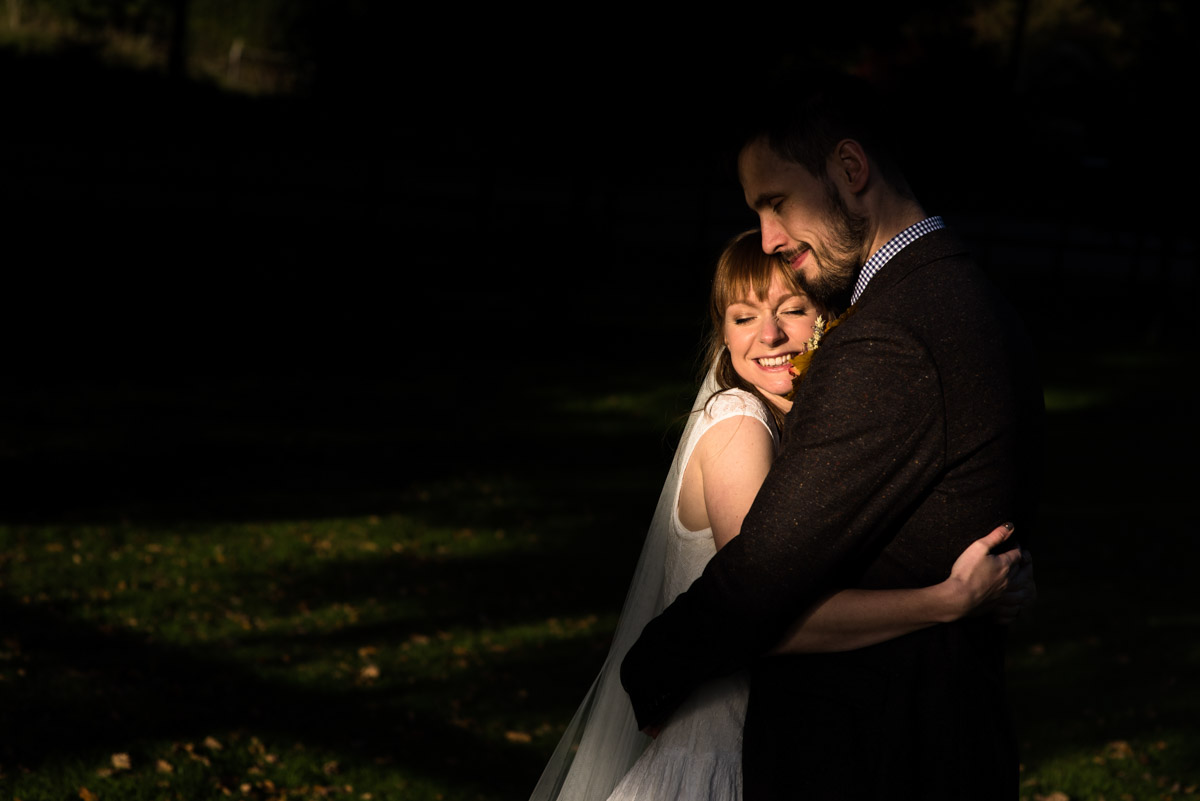Sun lit wedding portrait of Paul and Laura at their Chilham Village Hall wedding in Kent. One of my 2016 personal favourite wedding photography images