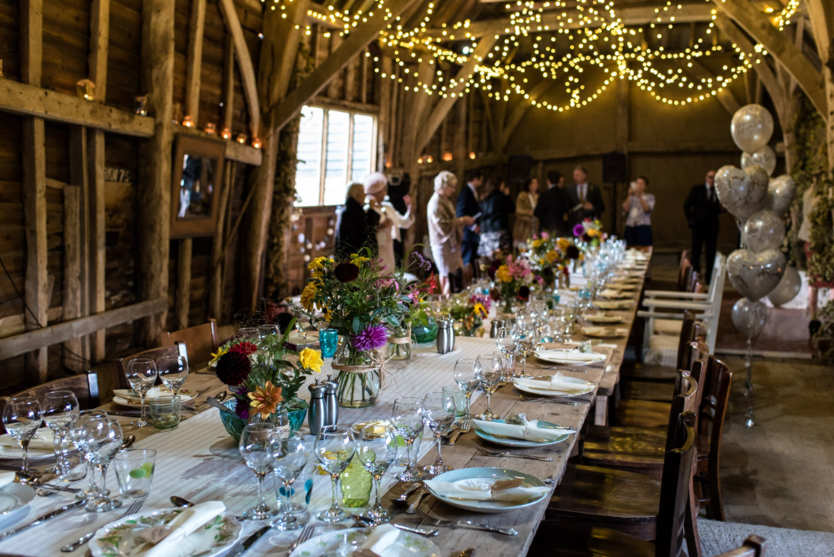 Decorated barn at Jane and Stevens Kent wedding reception