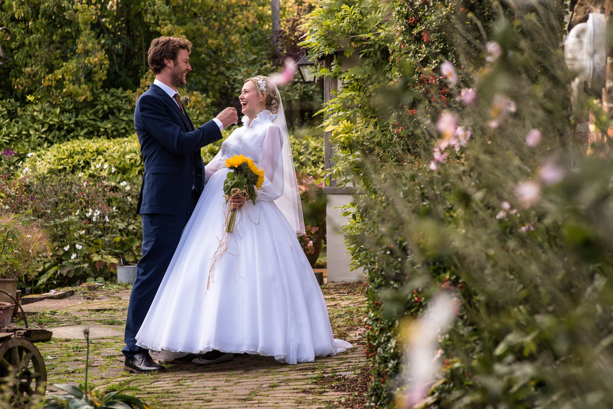 Photograph of Steven and Jane in the gardens on their wedding day