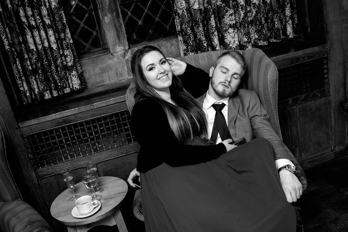 Wedding guests falling asleep at Sue and Nicks reception at Lympne Castle