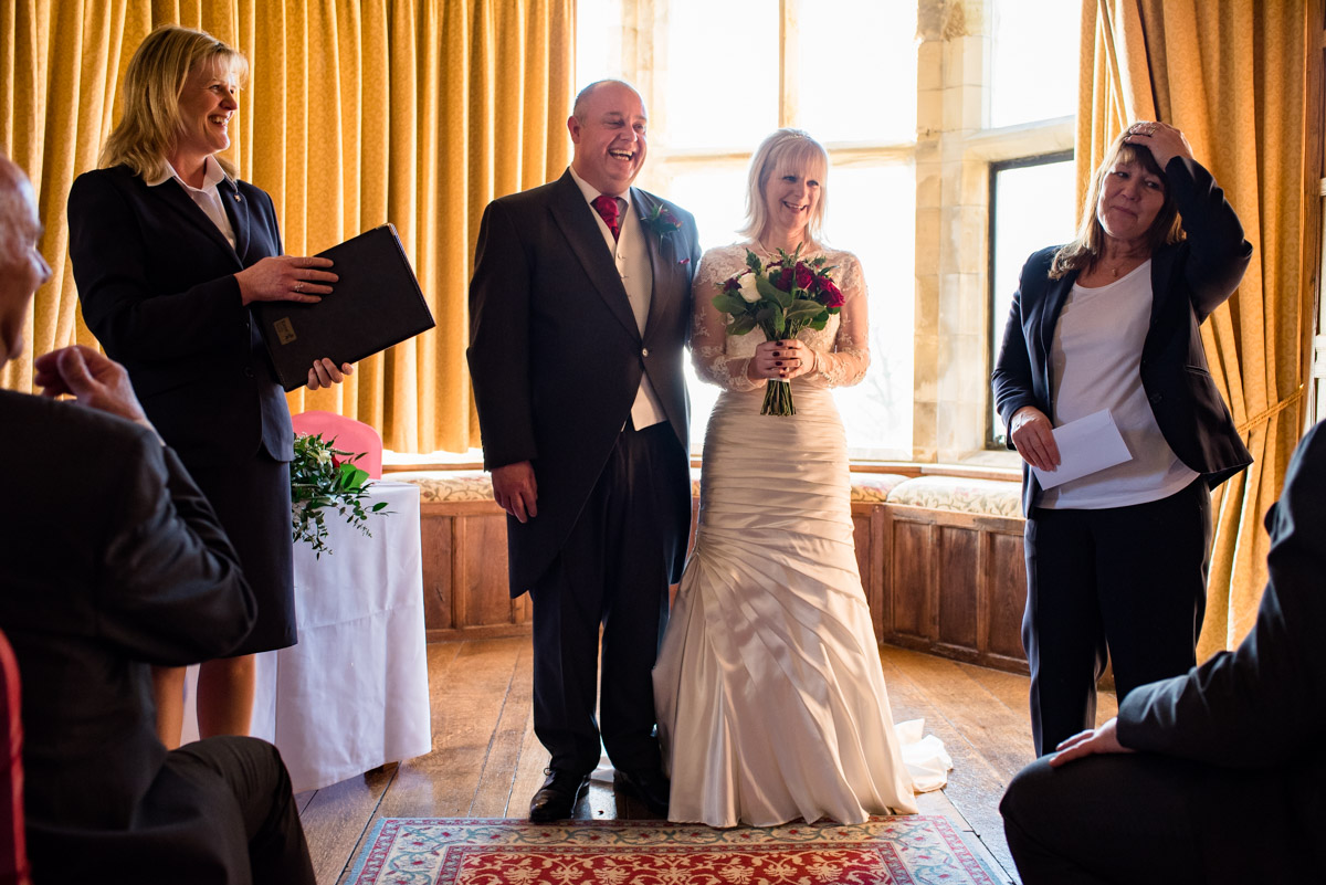 Announcing Sue and Nick after their wedding at Lympne castle in Kent