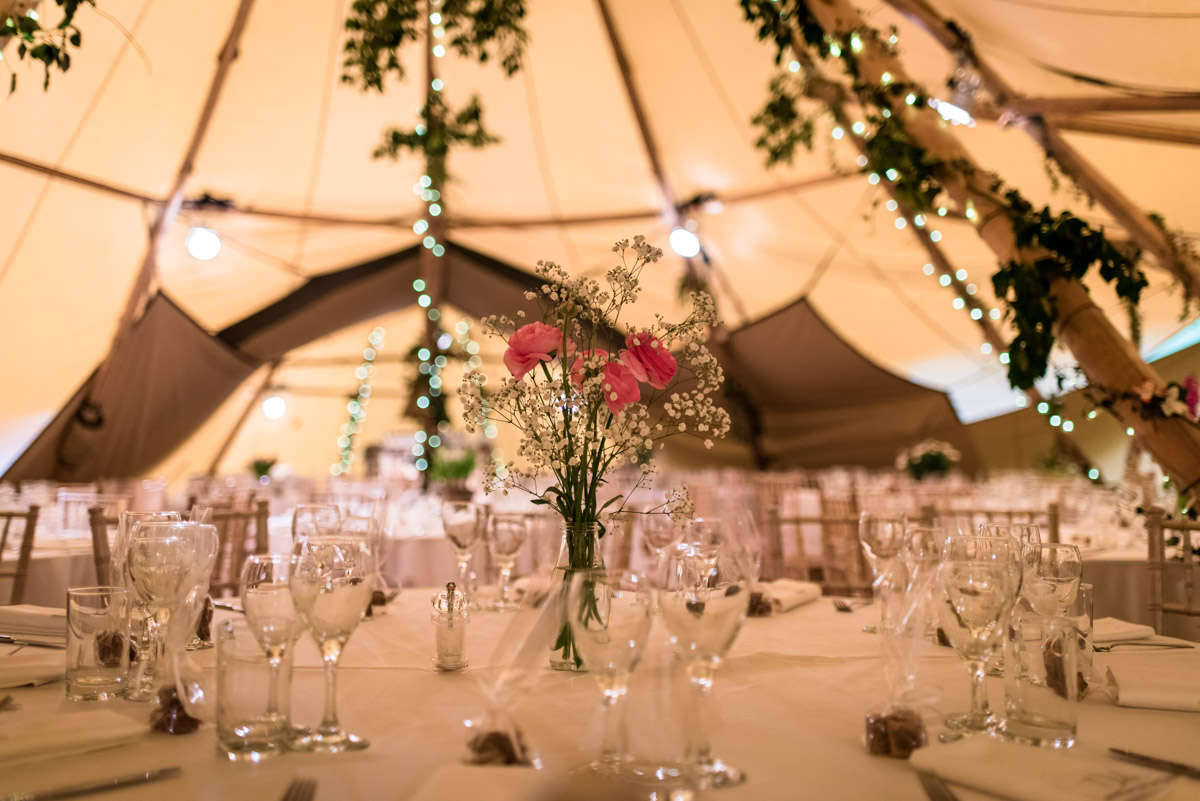 Photograph of tables in tipi reception venue