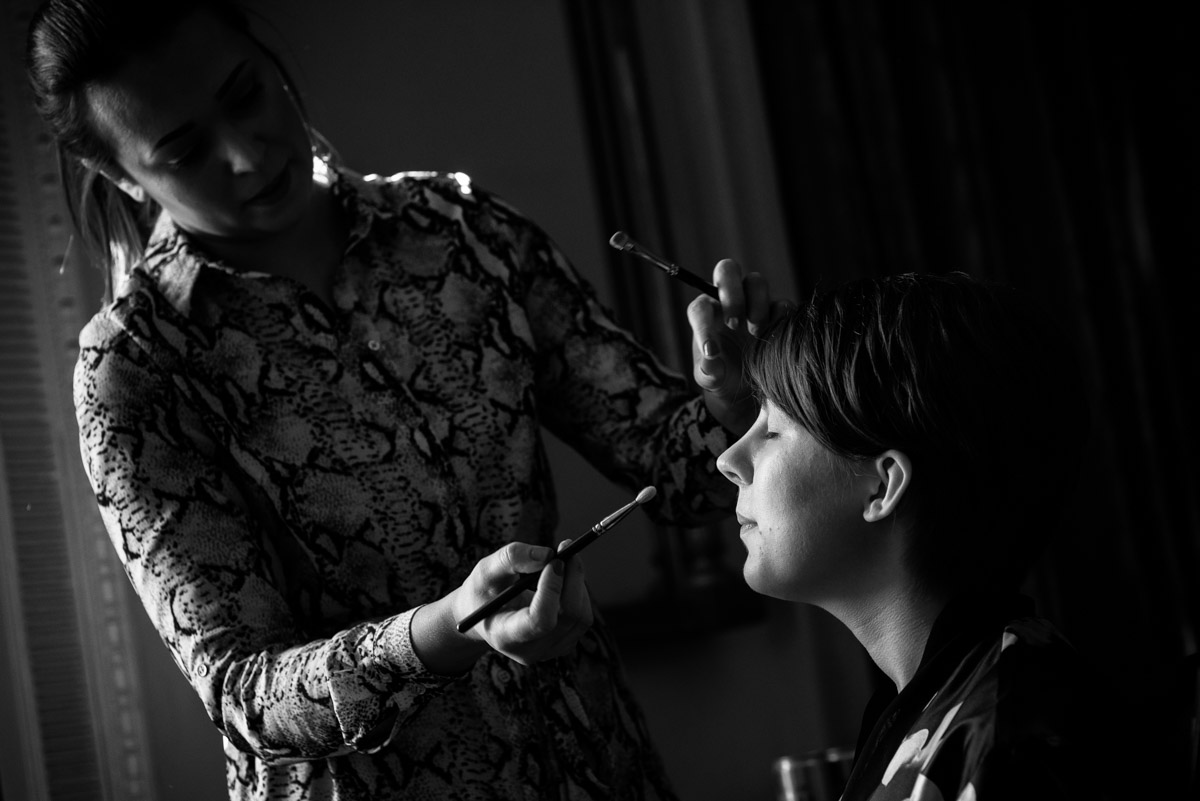 Bennet photographed having her wedding make up applied at Buxted Park Hotel