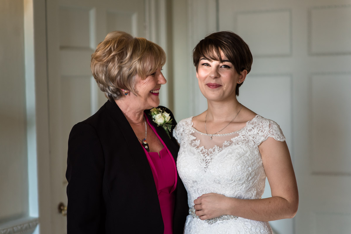 Photograph of mum and daughter at Buxted Park Hotel before wedding ceremony