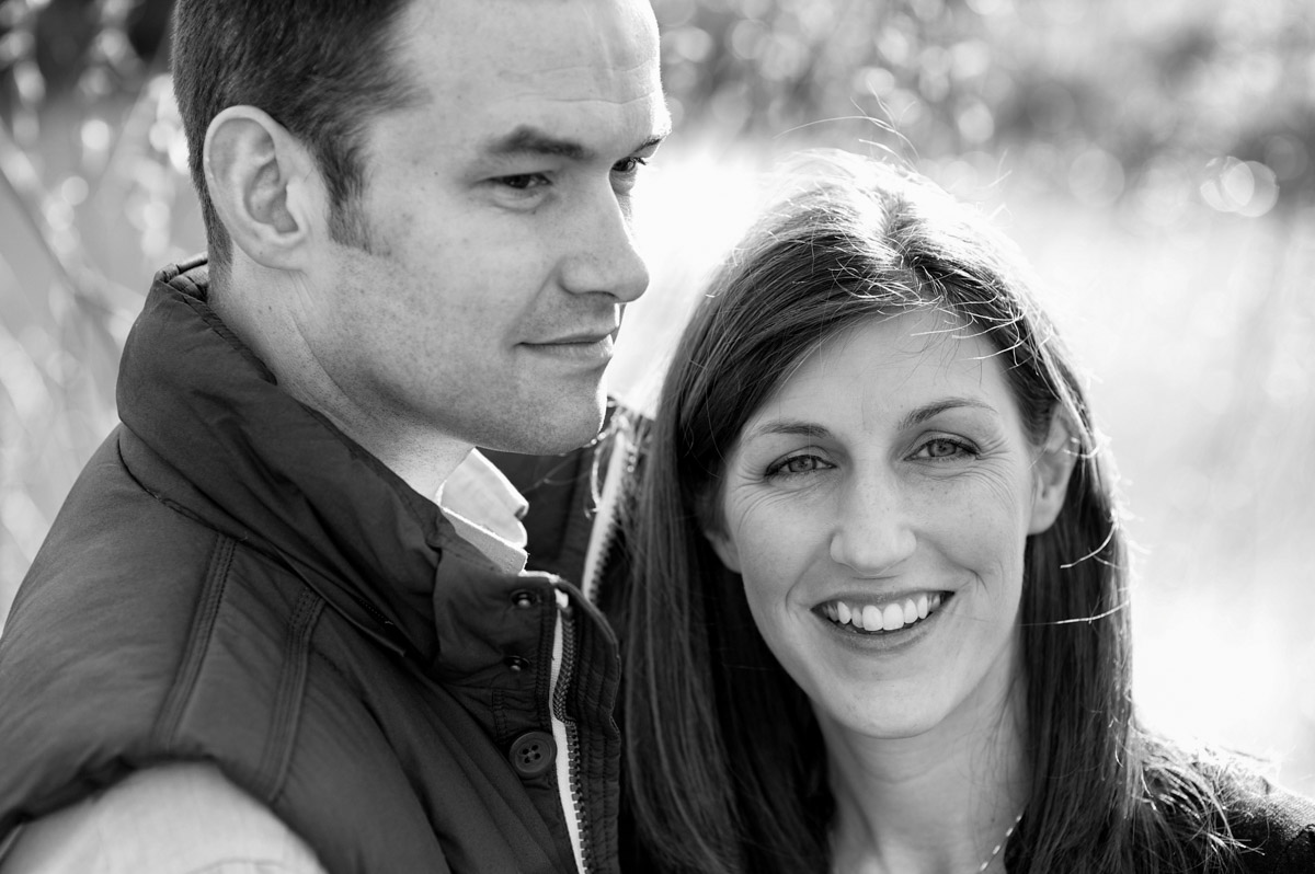 Black and white photograph of Julia and Ryan during their pre wedding photography shoot