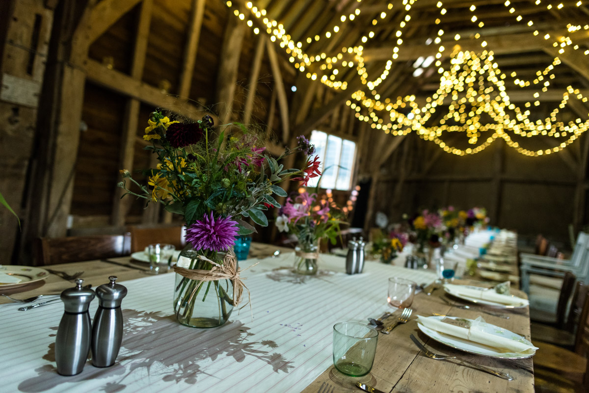 Barn wedding details and decorations photographed at Jane and Stevens Kent wedding