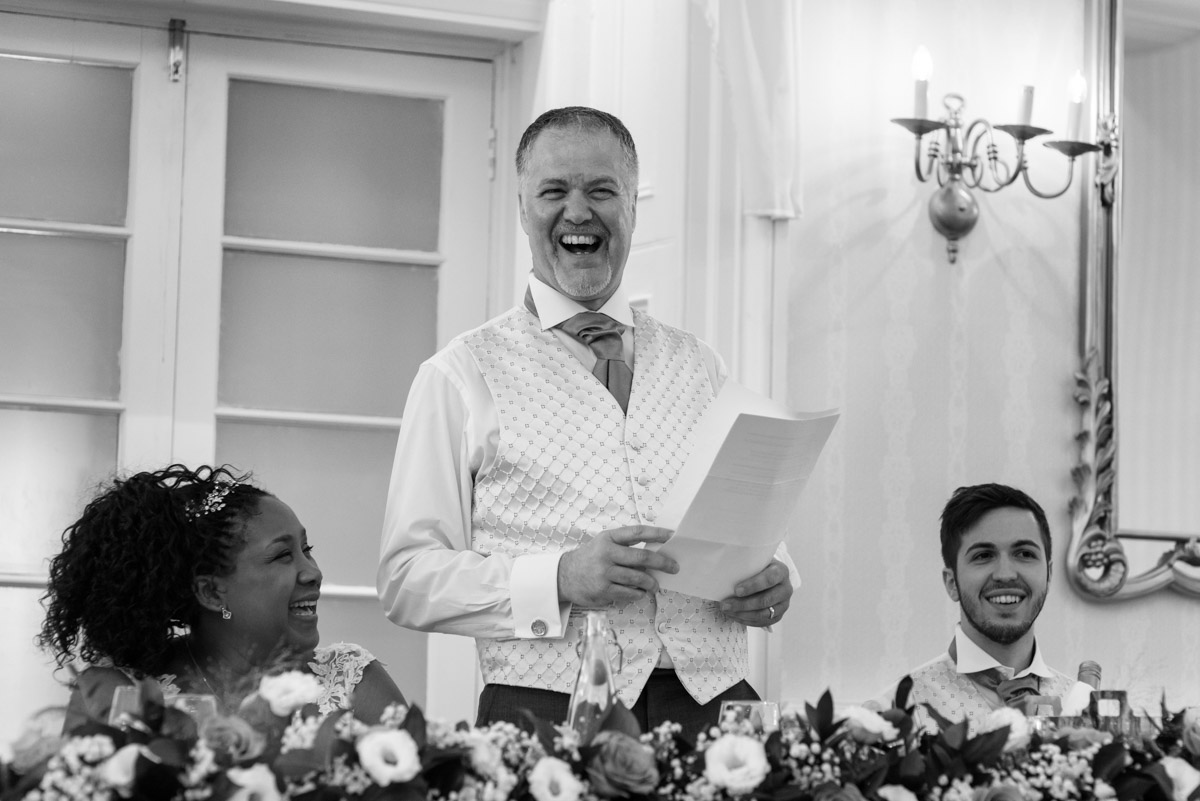 Darren is photographed during his wedding speech at the Hythe Imperial