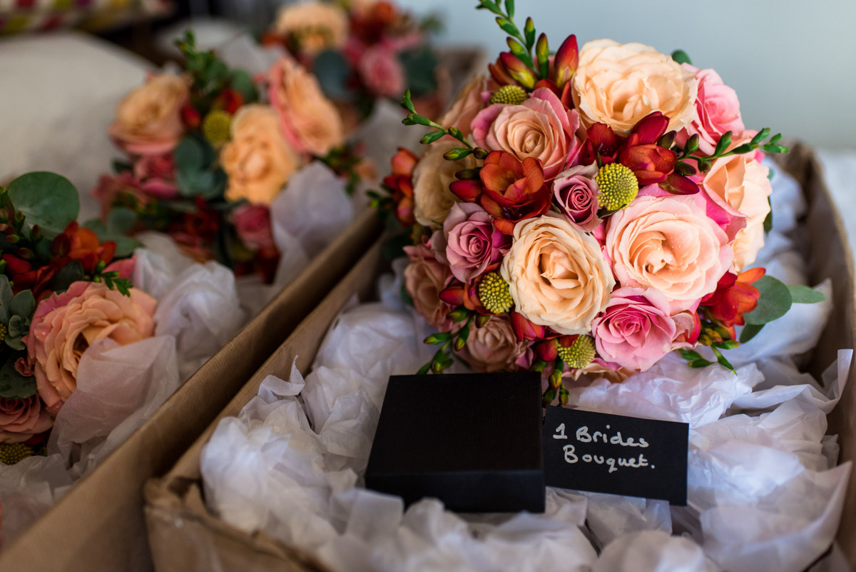 Photograph of Beth and her bridesmaids wedding bouquets