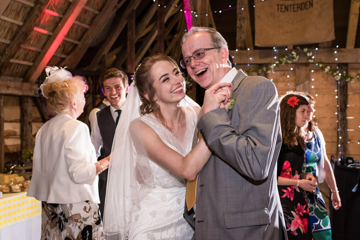 Ratsbury Barn wedding photography , Beth and her dad dancing