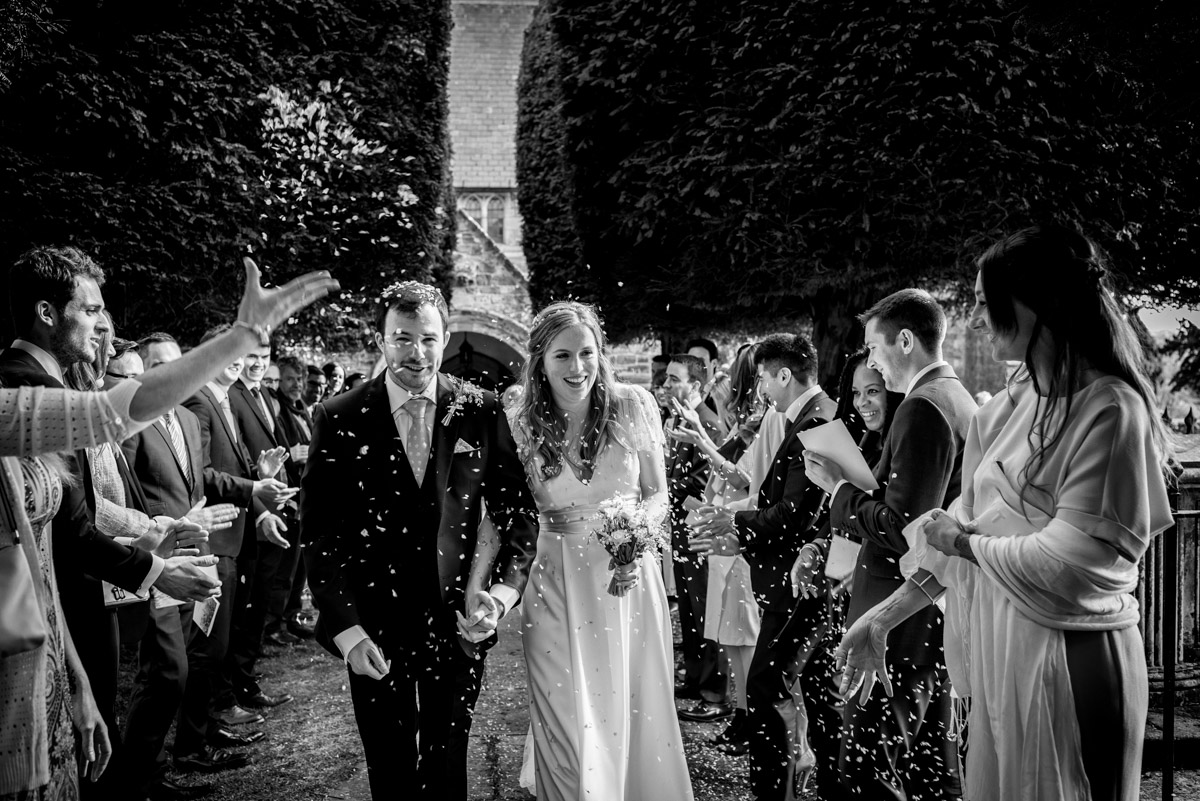 Photograph of wedding confetti thrown at Brenchley Church in Kent over Flora & James