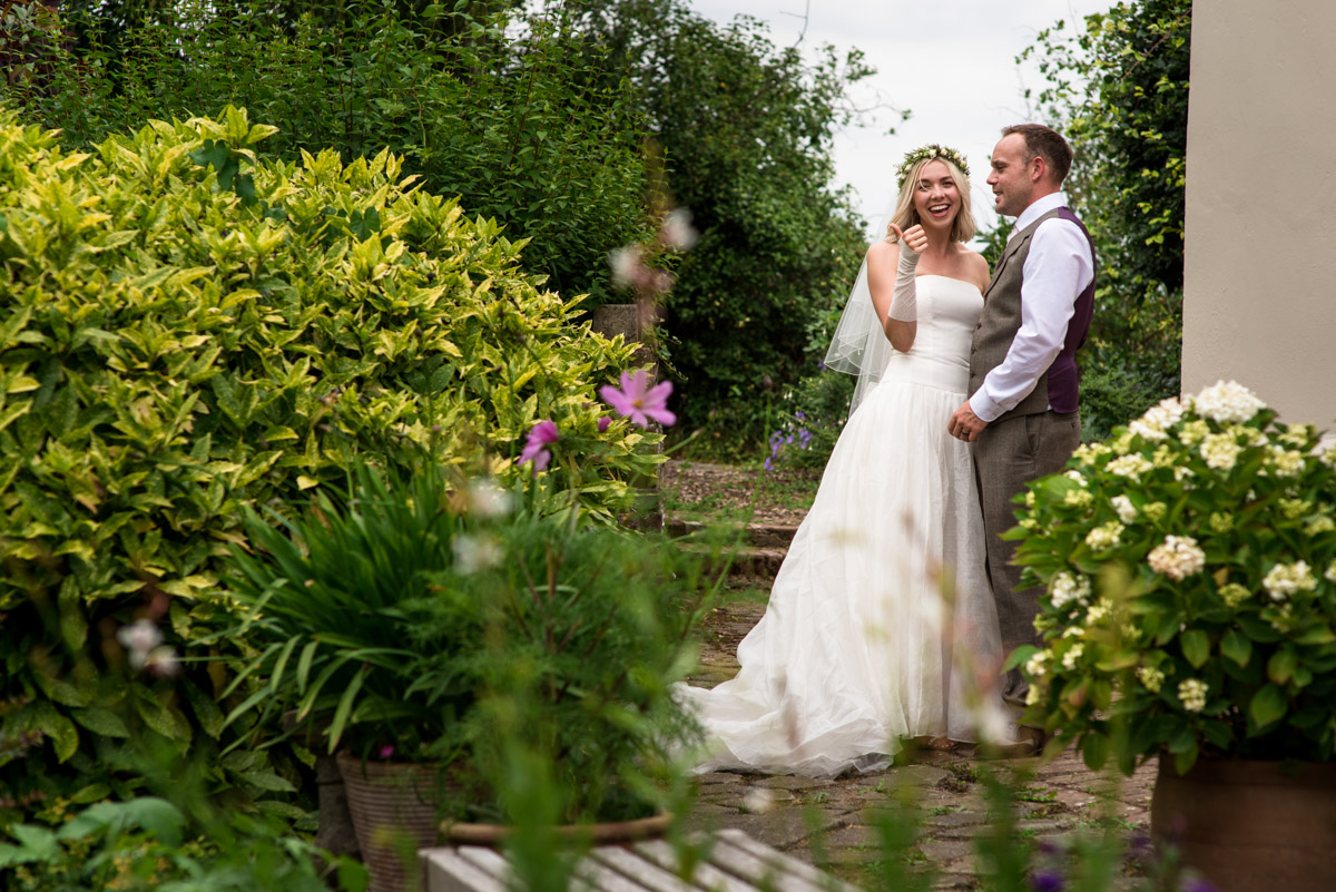 Wedding photograph of Anne and Josh at their garden reception
